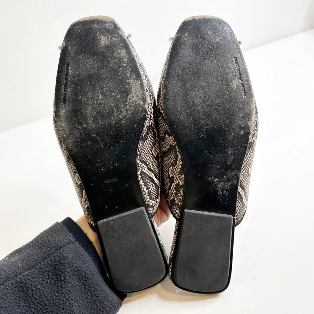 Alexander Wang Jaelle Snakeskin Leather Flat Mules Beige Brown Women's 37.5 - Picture 7 of 8